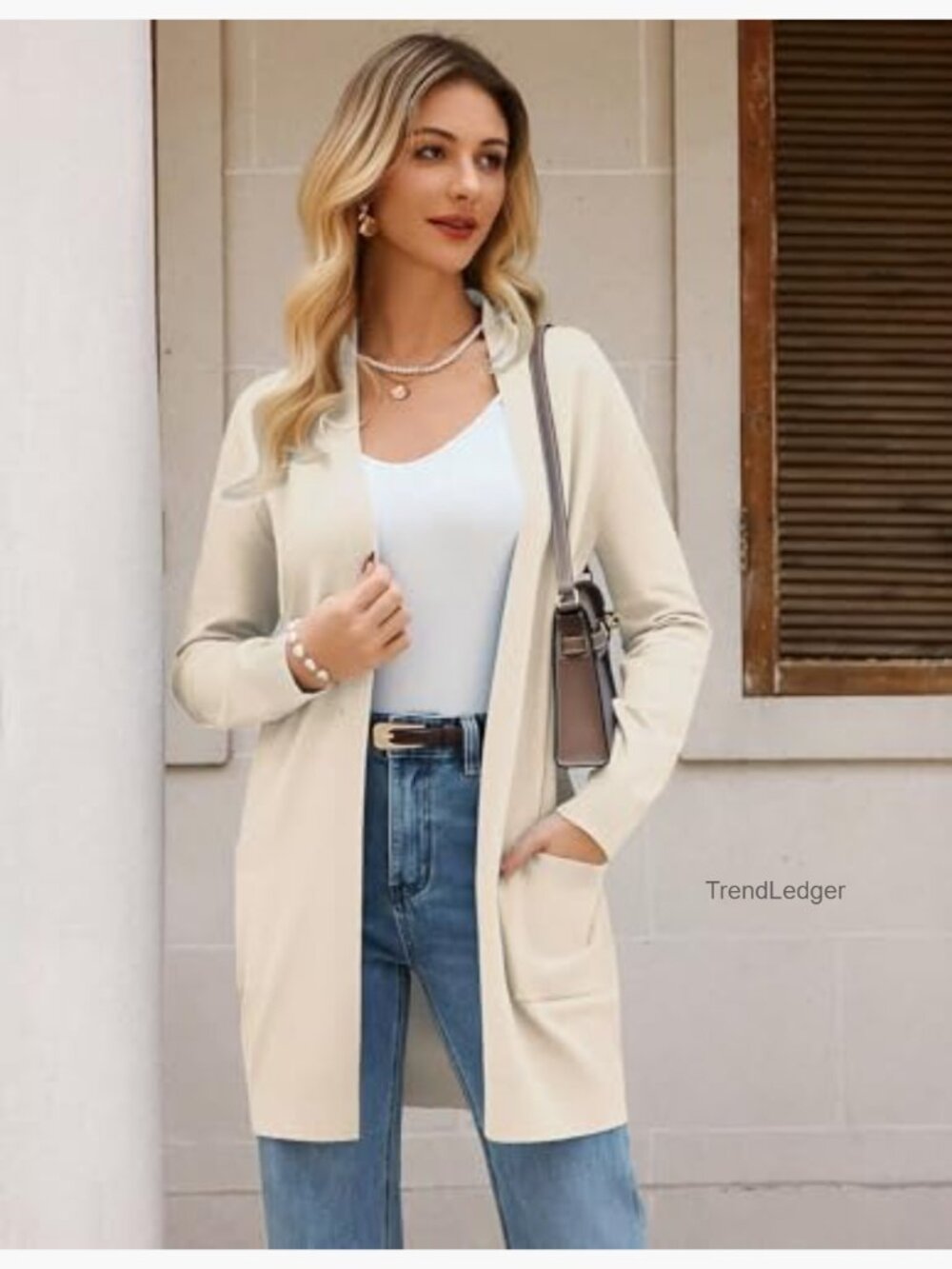 Long Open Front Cardigan Sweater with Pockets Lightweight Knit - Picture 3 of 7